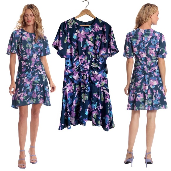 Donna Morgan Tie Dye Watercolor Sterling Dress Easter Modest Girly Floral 10 - Picture 1 of 13